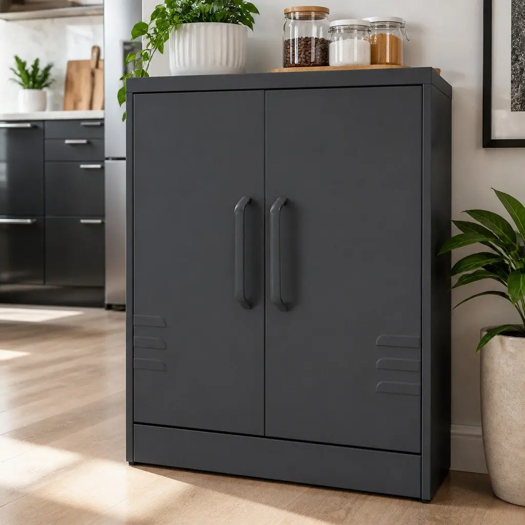 Buffet Sideboard Metal Cabinet Storage with Adjustable Shelf and Cable Hole