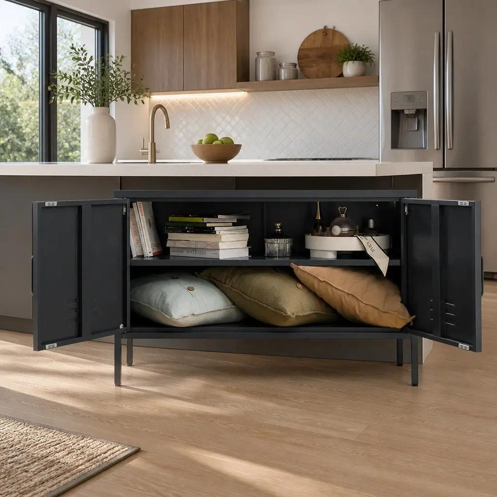 Buffet Sideboard Metal Cabinet Storage with Adjustable Shelf and Cable Hole