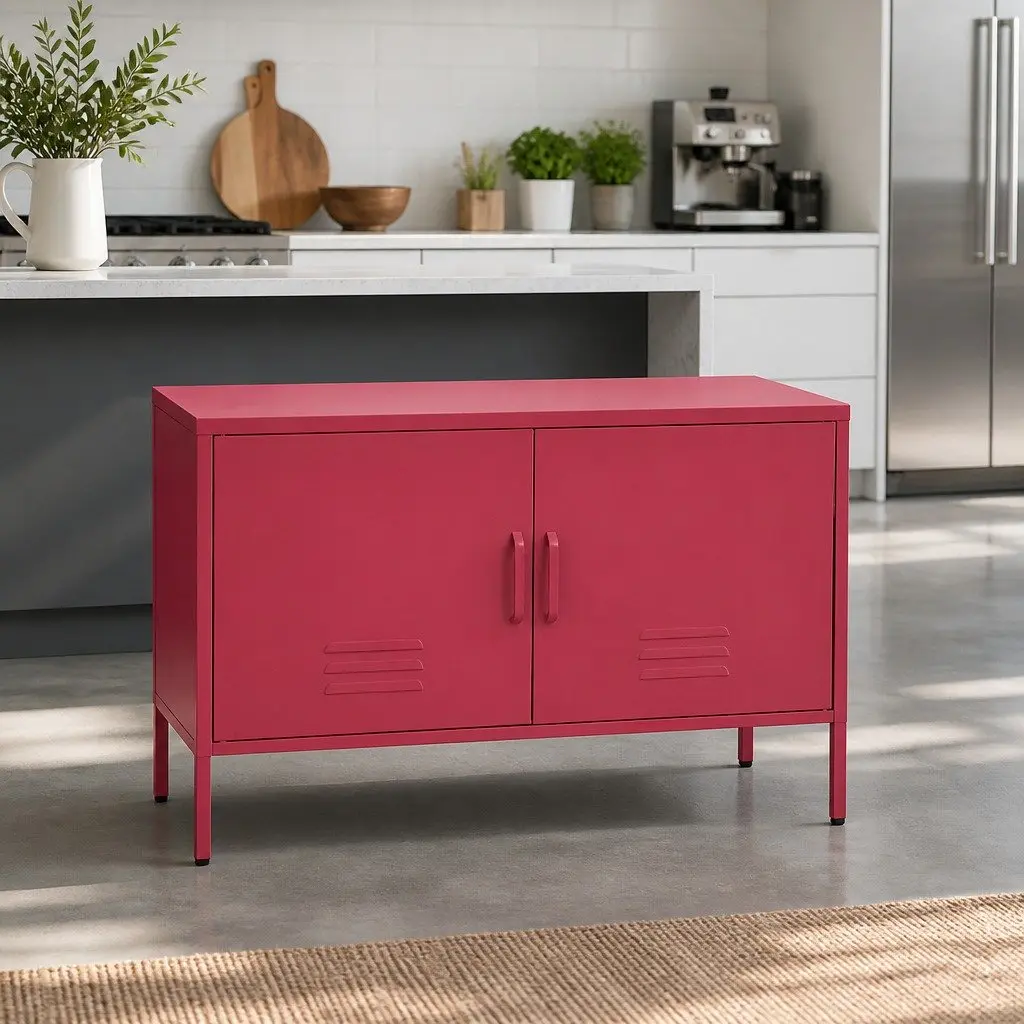 Pink Metal Buffet Sideboard Storage Cabinet
