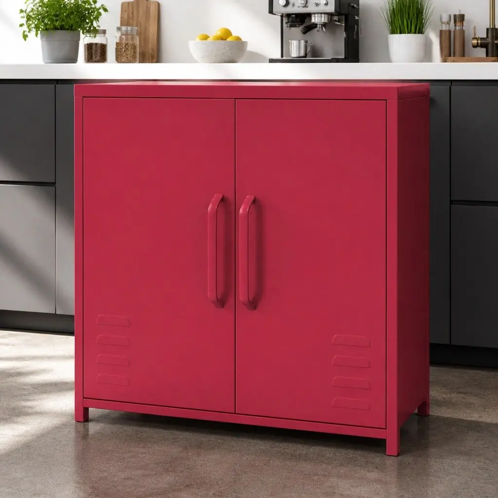 Metal Buffet Sideboard Storage Cabinet for Dining Room Pink 100cm W x 40cm D x 64cm H