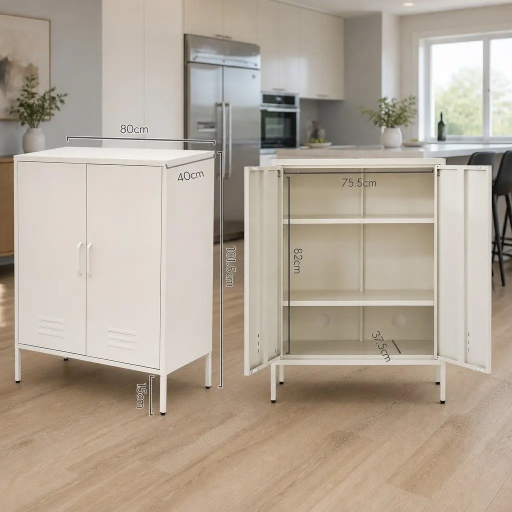 Buffet Sideboard Cabinet for Dining Room White Metal 80cm x 40cm x 101.5cm