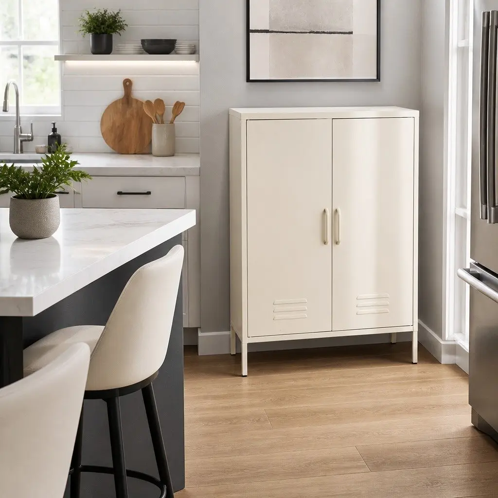 Buffet Sideboard Cabinet for Dining Room White Metal 80cm x 40cm x 101.5cm