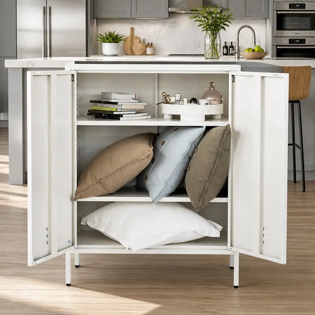 Buffet Sideboard Cabinet for Dining Room White Metal 80cm x 40cm x 101.5cm