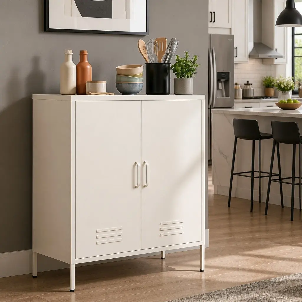 Buffet Sideboard Cabinet for Dining Room White Metal 80cm x 40cm x 101.5cm