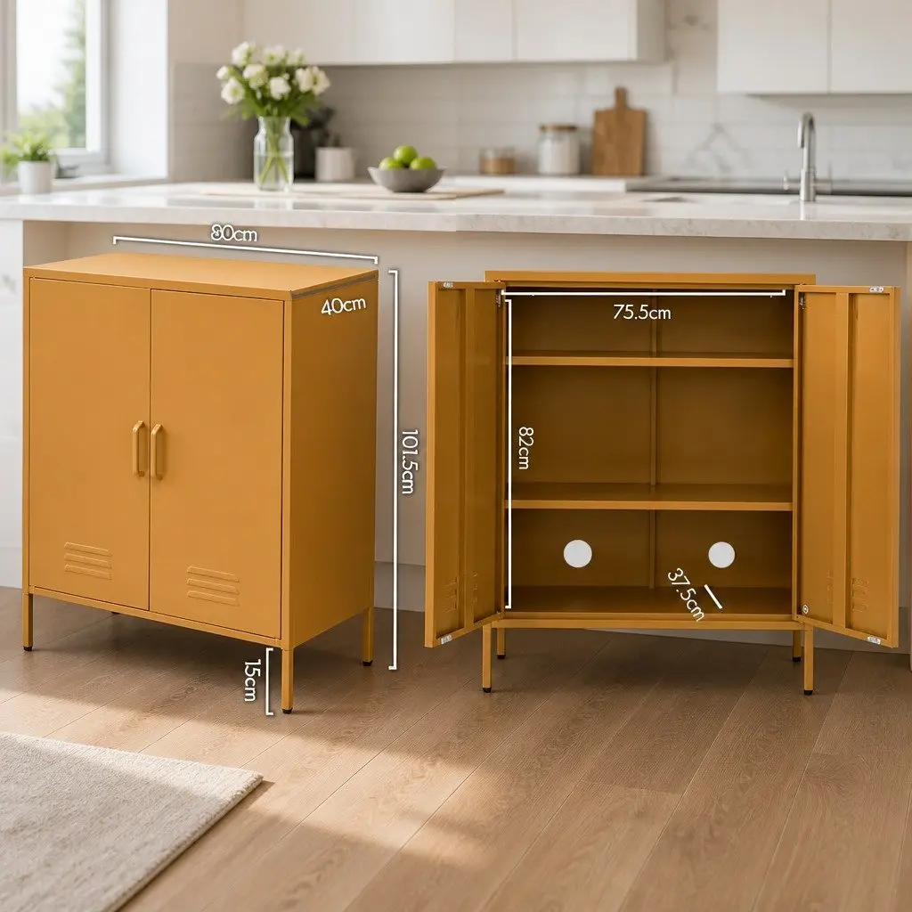Metal Buffet Sideboard Storage Cabinet for Dining Room Yellow 80cm x 40cm x 1015cm