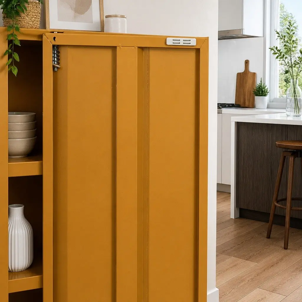 Metal Buffet Sideboard Storage Cabinet for Dining Room Yellow 80cm x 40cm x 1015cm