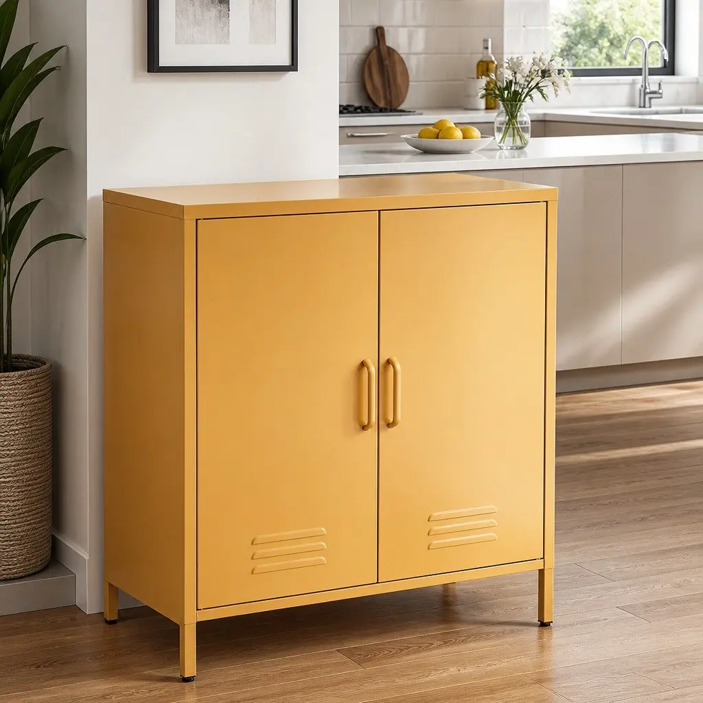 Metal Buffet Sideboard Storage Cabinet for Dining Room Yellow 80cm x 40cm x 1015cm