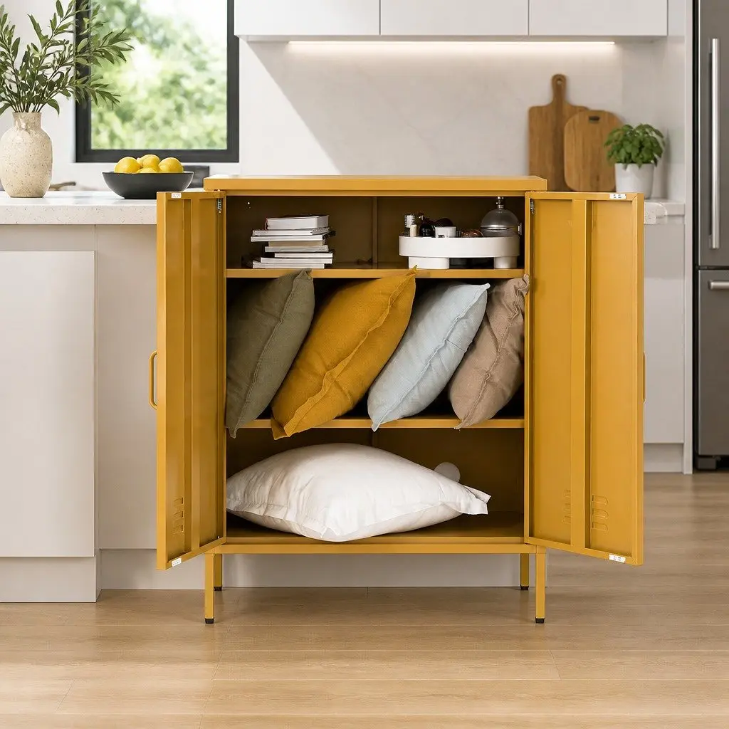 Metal Buffet Sideboard Storage Cabinet for Dining Room Yellow 80cm x 40cm x 1015cm