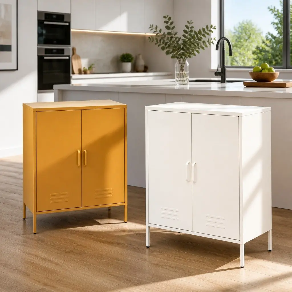 Metal Buffet Sideboard Storage Cabinet for Dining Room Yellow 80cm x 40cm x 1015cm