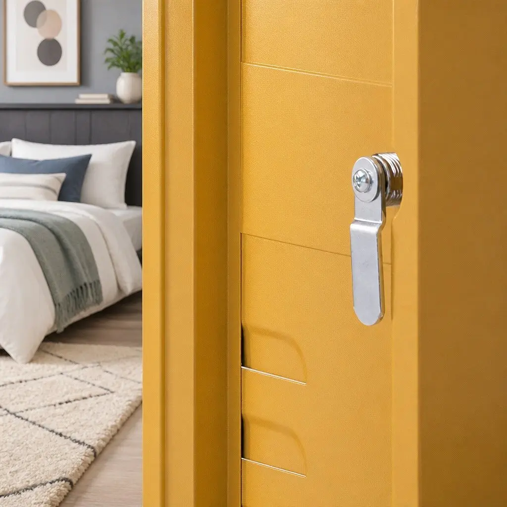 Bedside Table Metal Cabinet with Adjustable Shelf Lock Yellow Storage Locker