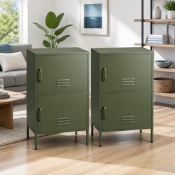 Buffet Sideboard Cabinet Storage Cupboard 2 Doors Green Set of 2 Dining