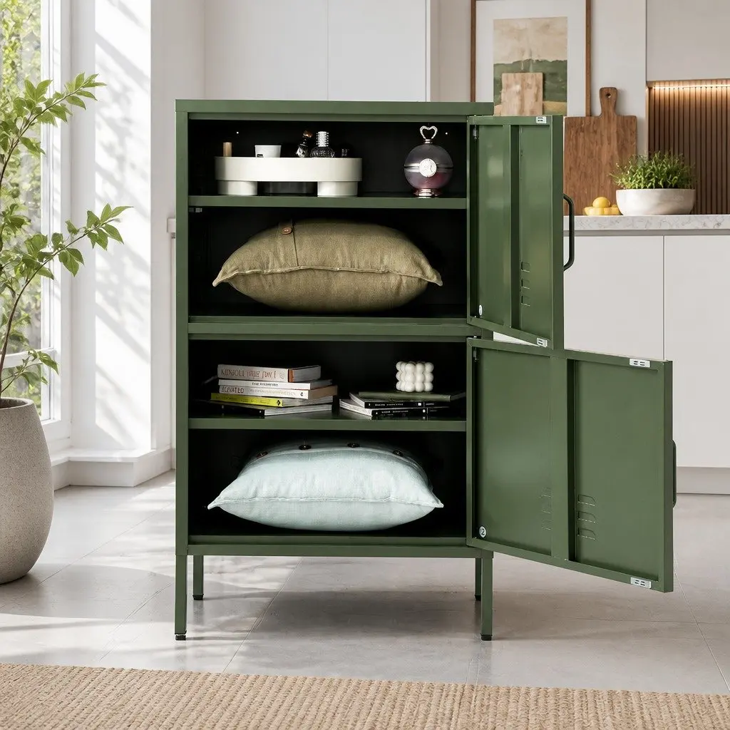 Green Metal Buffet Sideboard Cabinet Storage Dining Room 60cm W x 40cm D x 101.5cm H