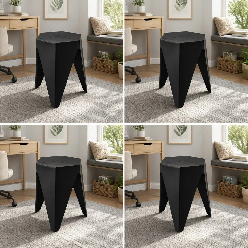 4PC Puzzle Stackable Bar Stools Black Modern Design Comfortable Seating