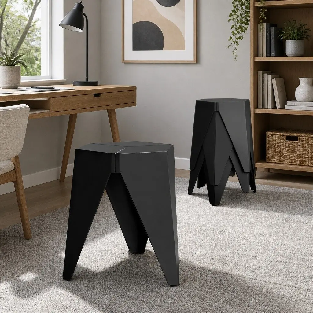4PC Puzzle Stackable Bar Stools Black Modern Design Comfortable Seating