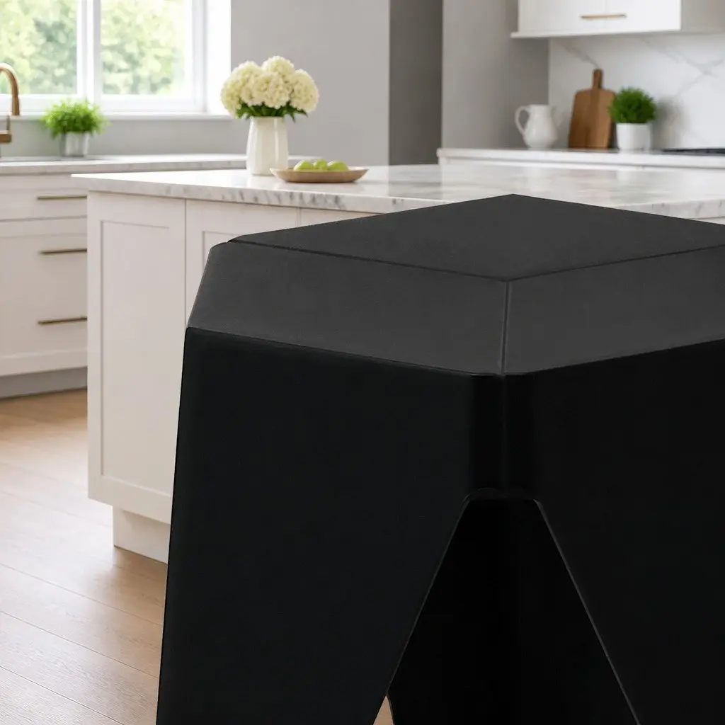 Bar Stools Set of 2 Puzzle Design Stackable Modern Home Indoor Outdoor Black