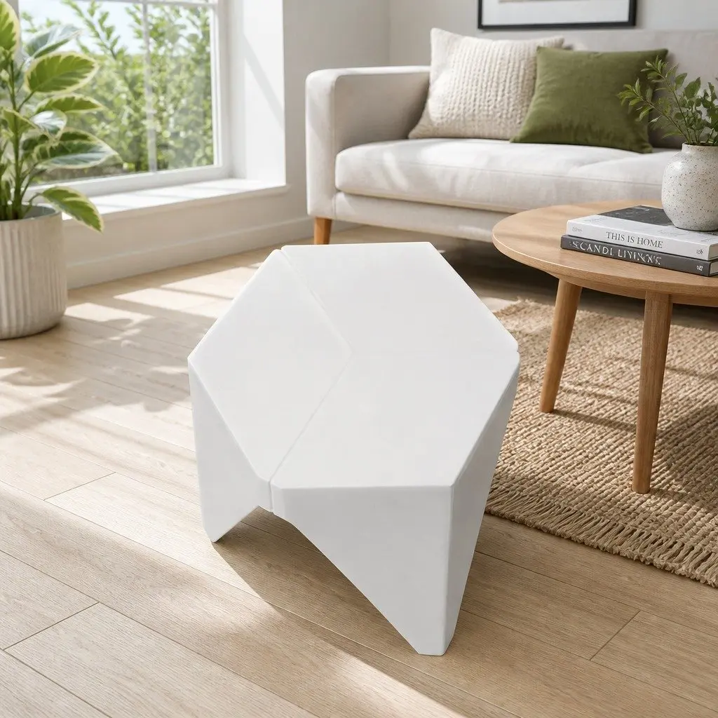 Bar Stools Puzzle Design Set of 2 Stackable Seat White Modern Living Room