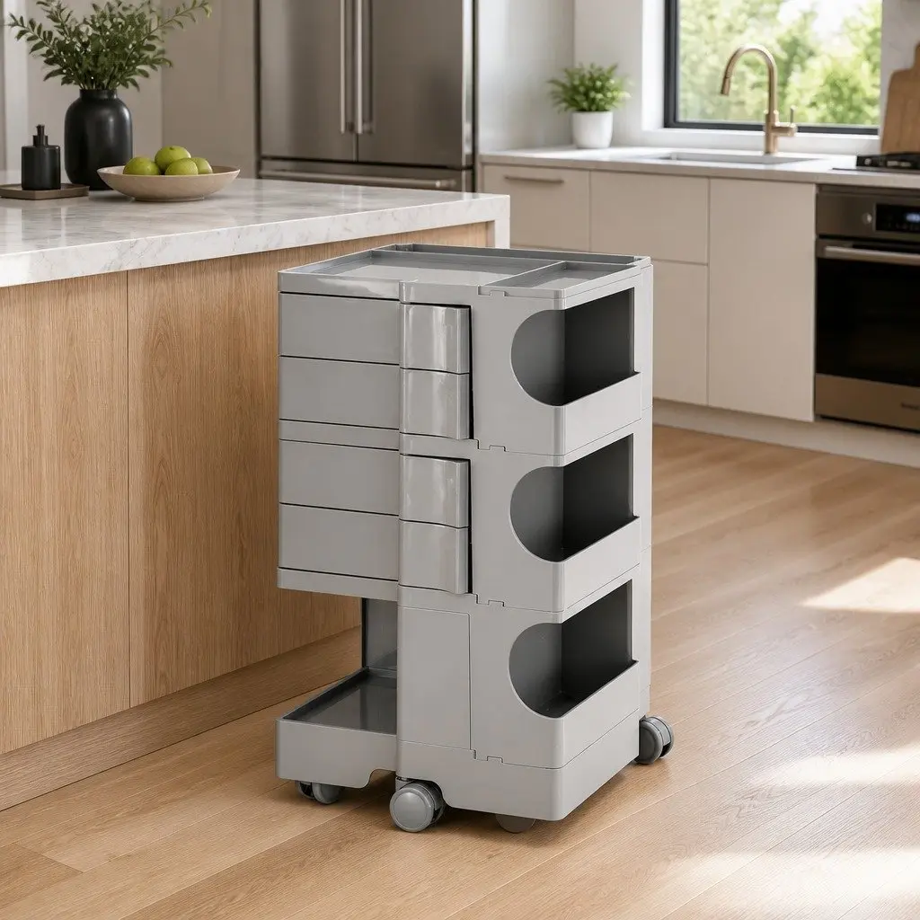 Storage Trolley Bedside Side Table 5 Tier Cart Organiser Wheels Grey