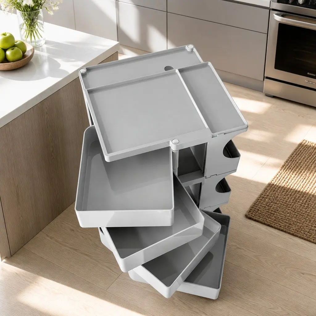 Storage Trolley Bedside Side Table 5 Tier Cart Organiser Wheels Grey