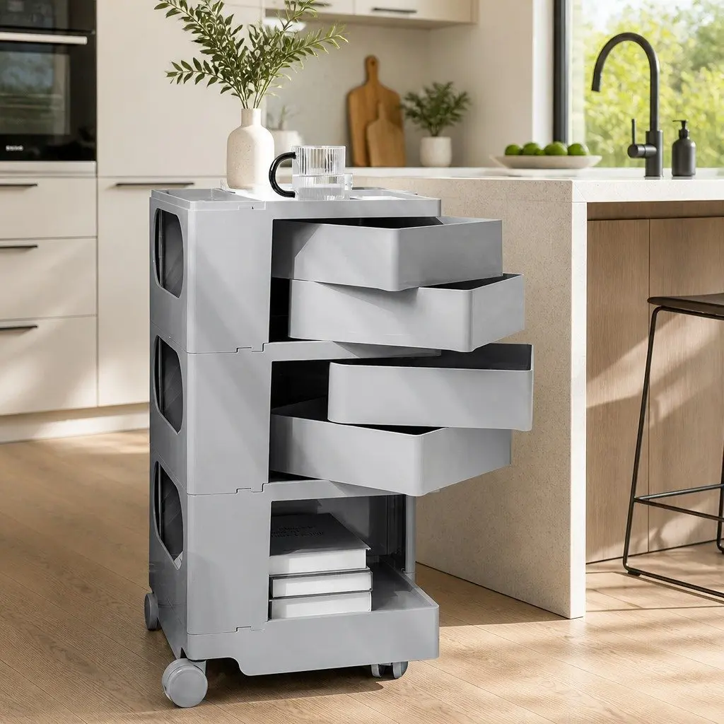 Storage Trolley Bedside Side Table 5 Tier Cart Organiser Wheels Grey