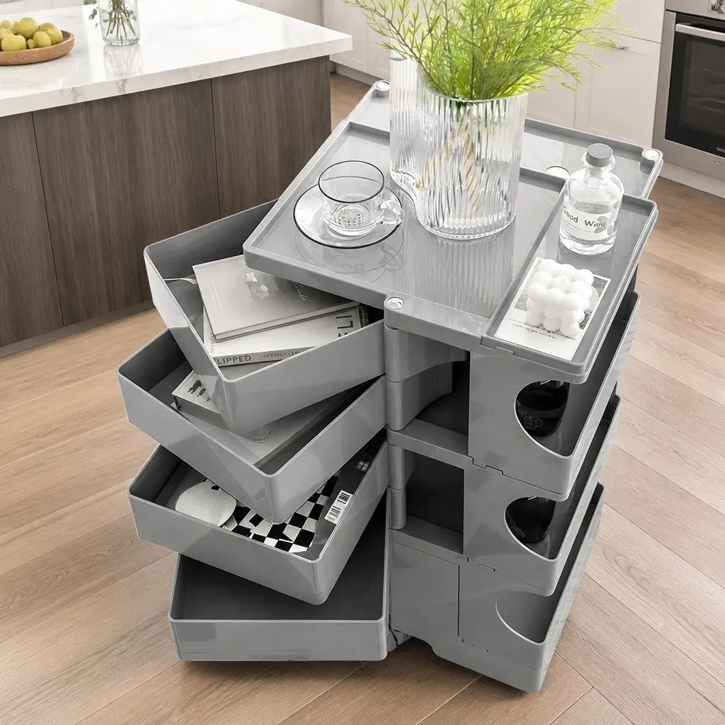 Storage Trolley Bedside Side Table 5 Tier Cart Organiser Wheels Grey