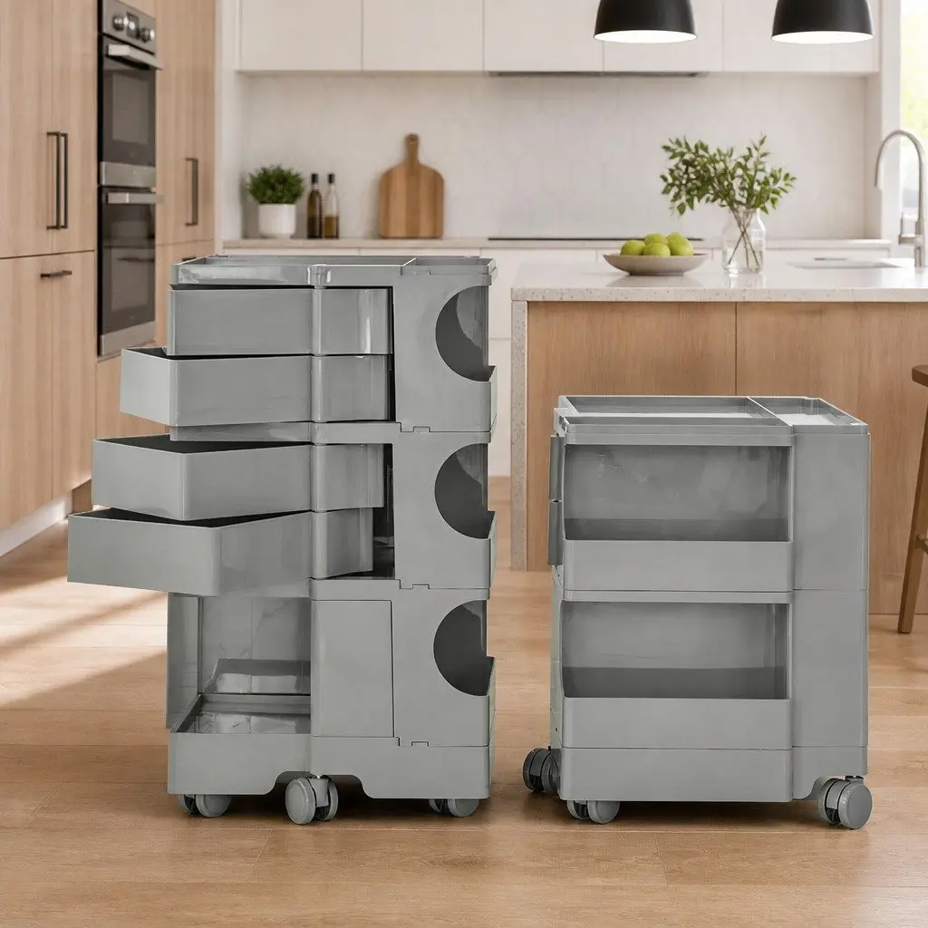 Storage Trolley Bedside Side Table 5 Tier Cart Organiser Wheels Grey