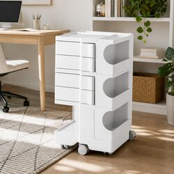 Storage Trolley Cart with Fold-Out Shelves Bedside Table Compact White Organizer