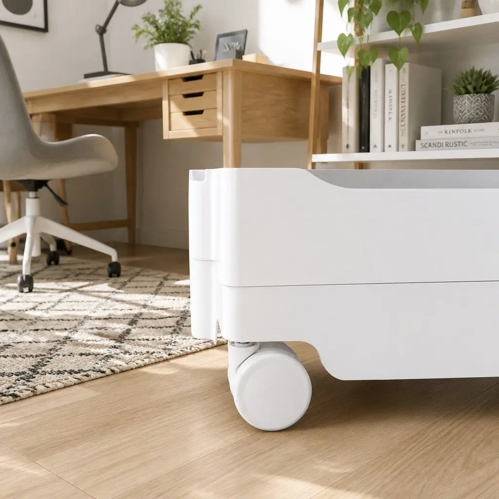 Storage Trolley Cart with Fold-Out Shelves Bedside Table Compact White Organizer