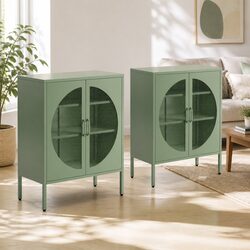 Buffet Sideboard Cabinet 2-Door Storage Mesh Doors Green Dining Cupboard