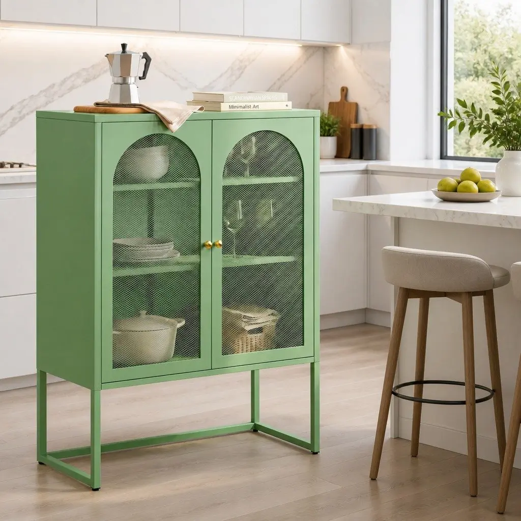 Buffet Sideboard Storage Cabinet Dining Room Light Green 2-Door