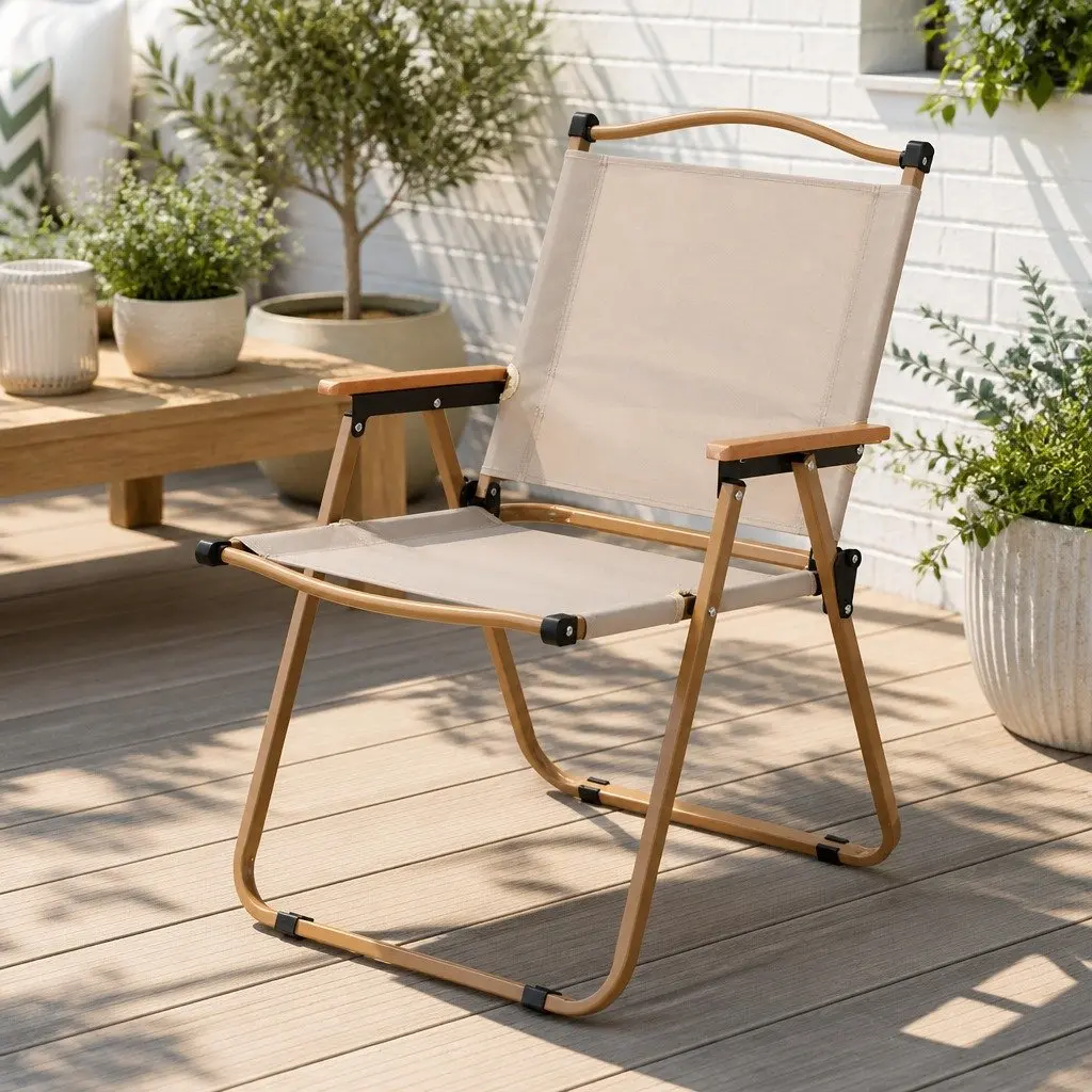 Beige Outdoor Folding Chair for Camping and Leisure Activities