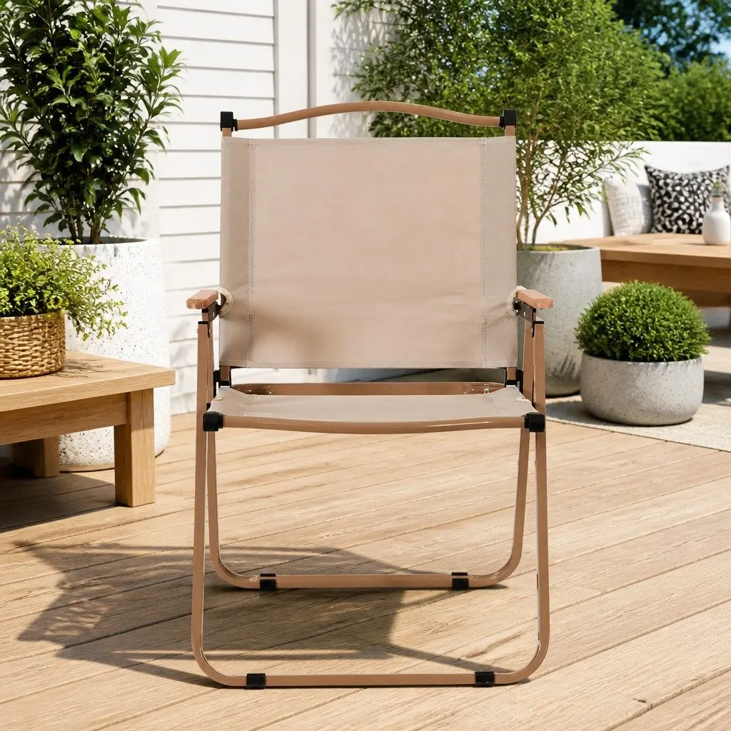 Beige Outdoor Folding Chair for Camping and Leisure Activities