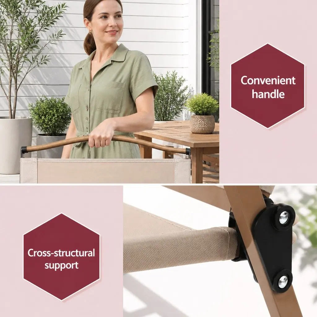 Beige Outdoor Folding Chair for Camping and Leisure Activities