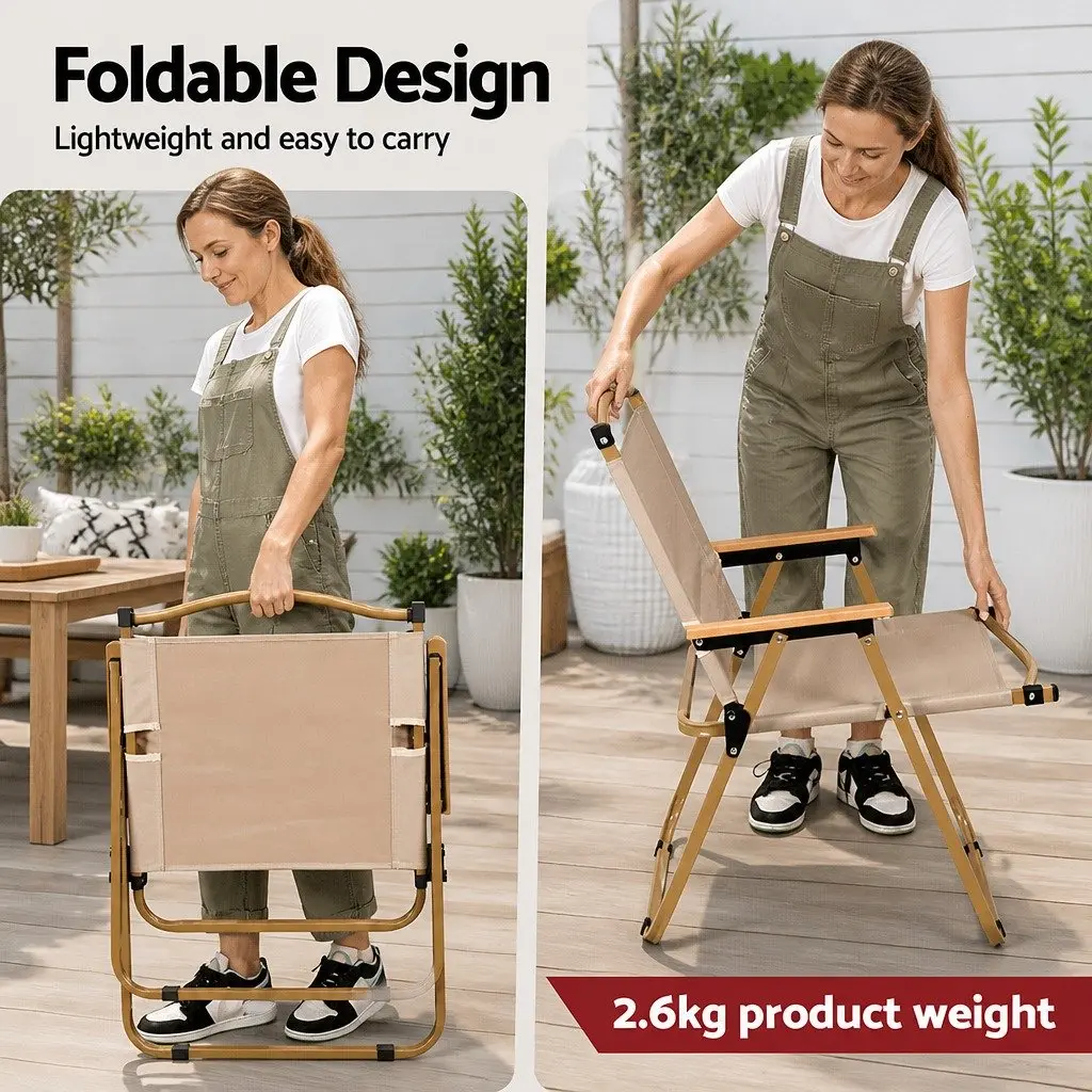 Beige Outdoor Folding Chair for Camping and Leisure Activities