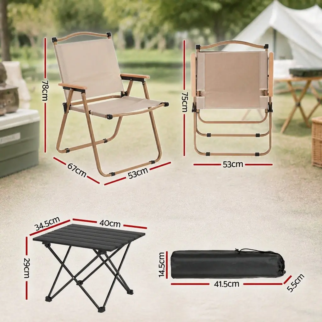 3 Piece Camping Table Chair Set Outdoor Folding Portable Picnic Beach Furniture