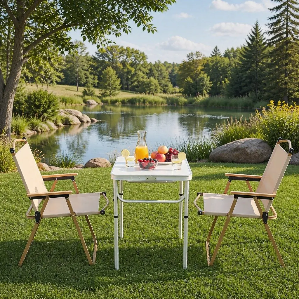 3 Piece Camping Set Folding Table Chairs Outdoor Portable Picnic Furniture