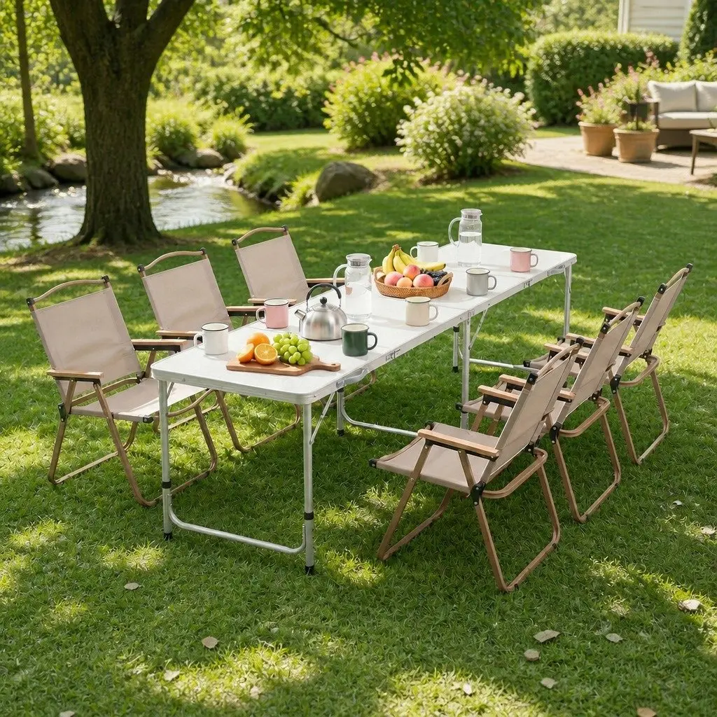 7 Piece Folding Camping Table Chair Set Outdoor Picnic Lightweight Portable