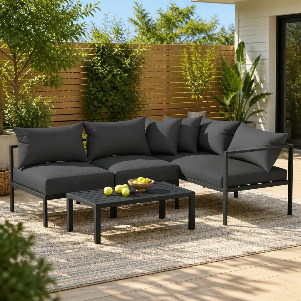 4 Seater Outdoor Sofa Set for Patio Lounge Aluminium Frame with Coffee Table