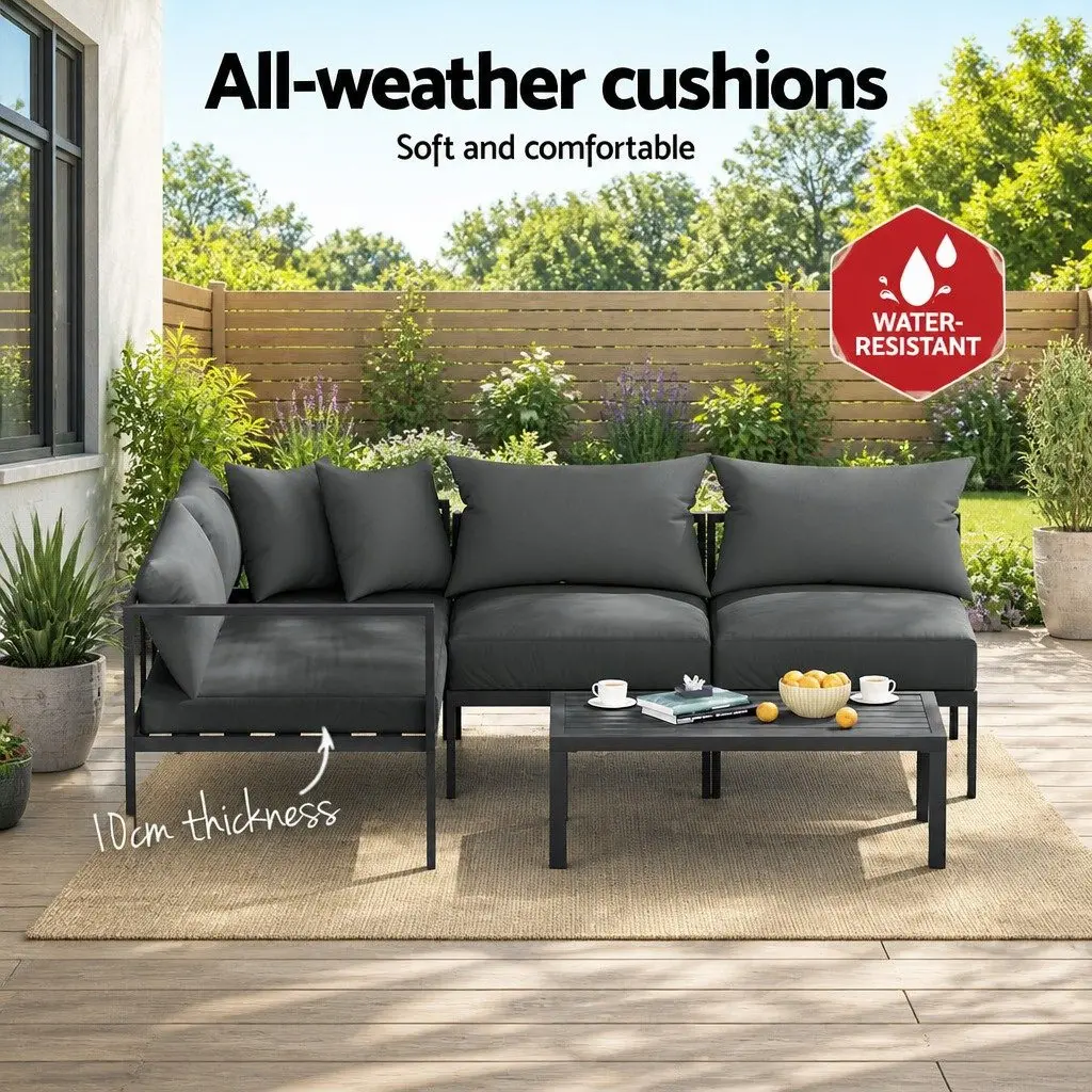4 Seater Outdoor Sofa Set for Patio Lounge Aluminium Frame with Coffee Table