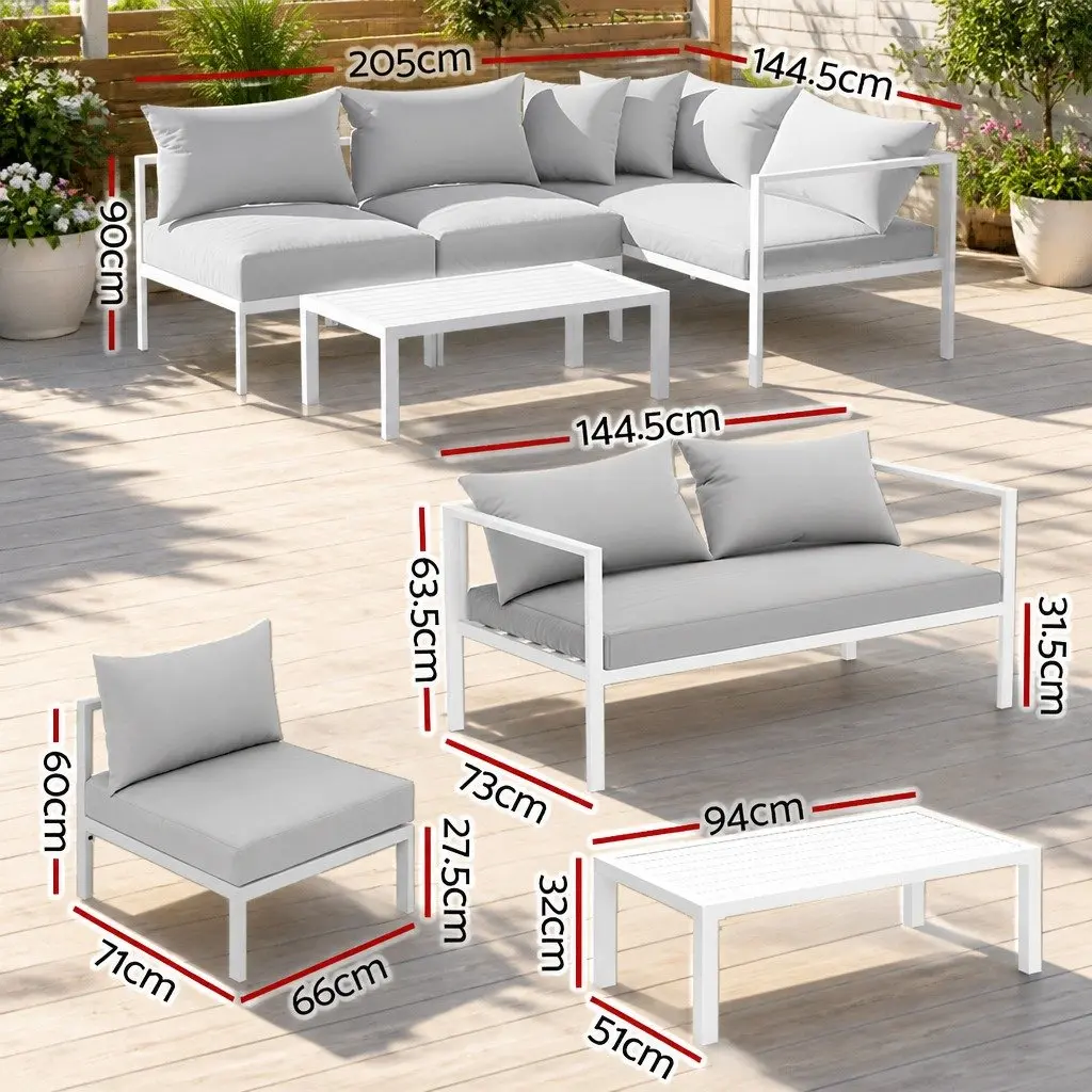 Outdoor Lounge Set for Garden Patio 4 Seater Aluminium Sofa with Coffee Table