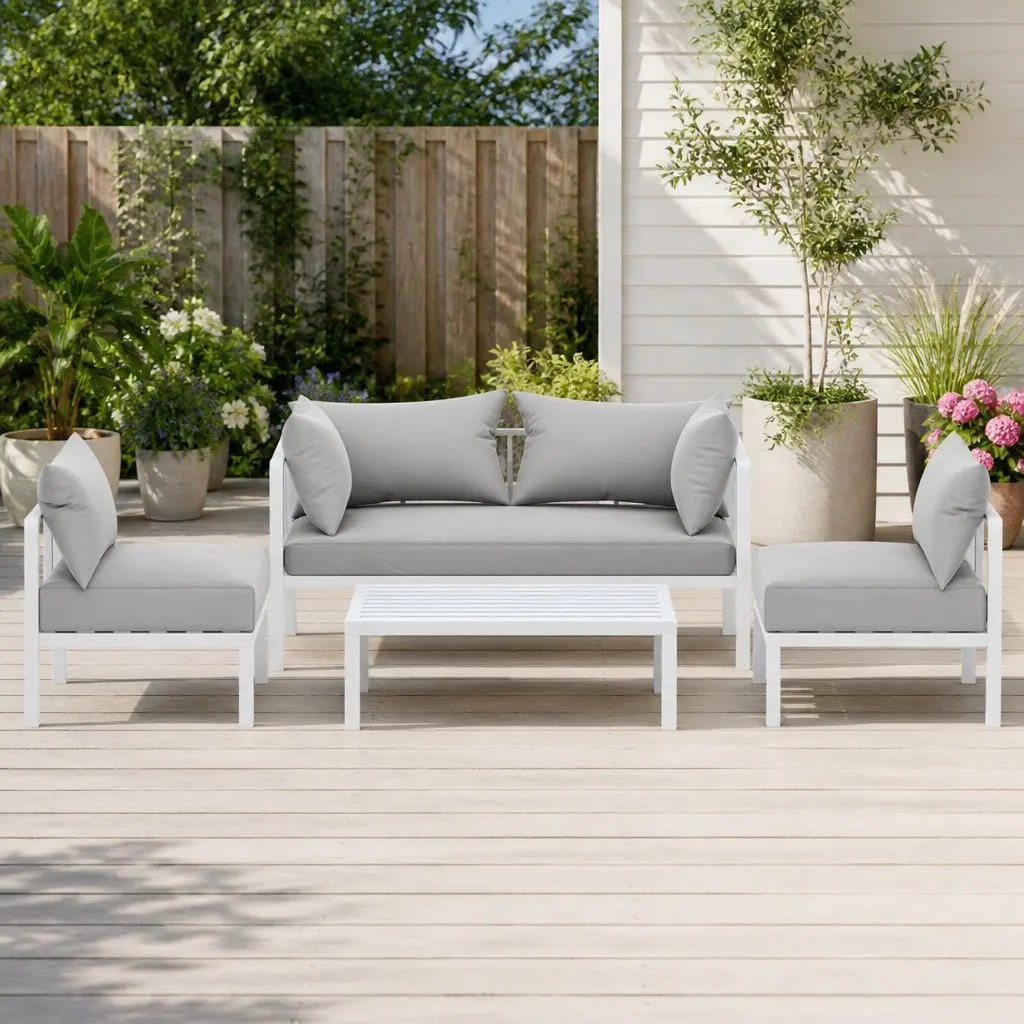 Outdoor Lounge Set for Garden Patio 4 Seater Aluminium Sofa with Coffee Table