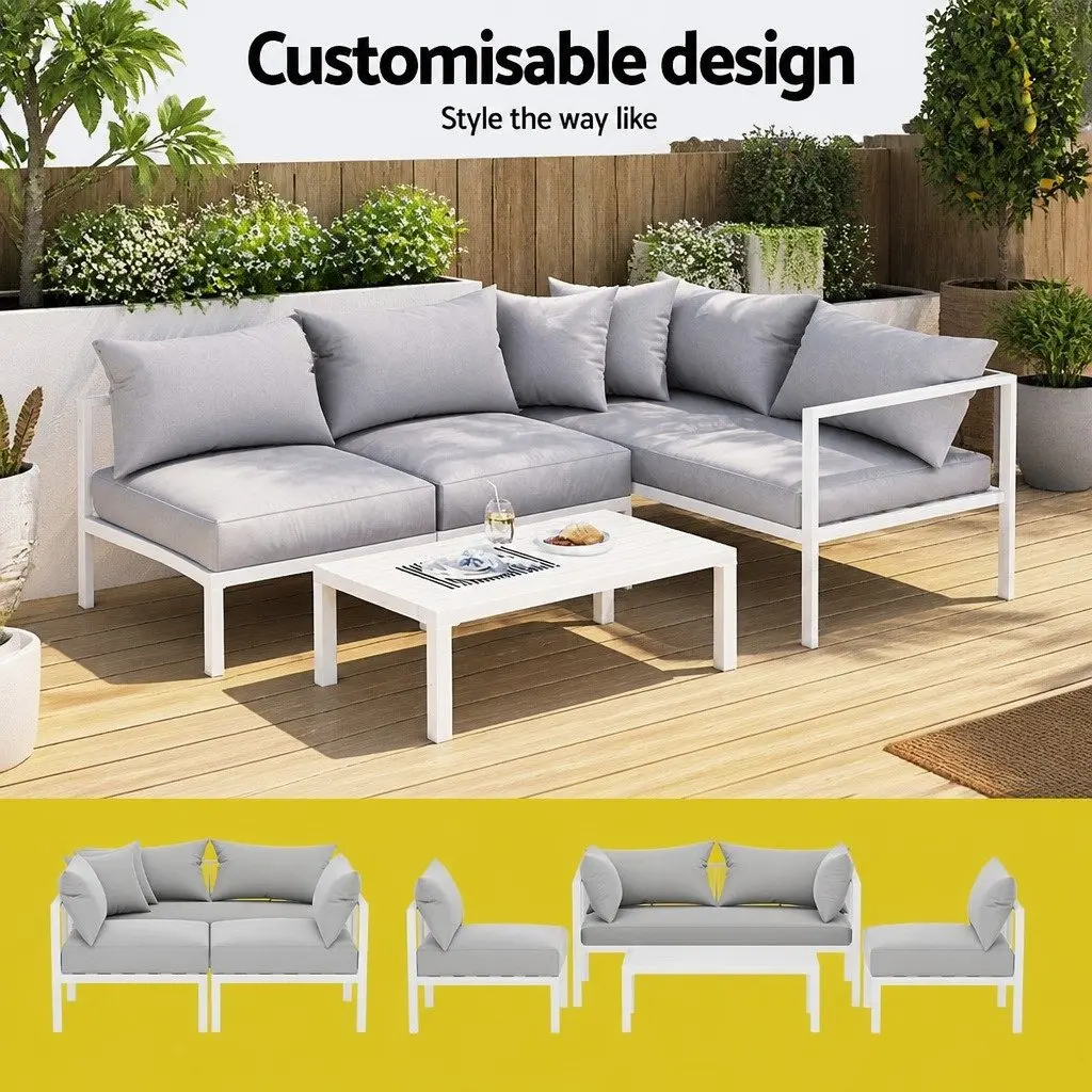 Outdoor Lounge Set for Garden Patio 4 Seater Aluminium Sofa with Coffee Table