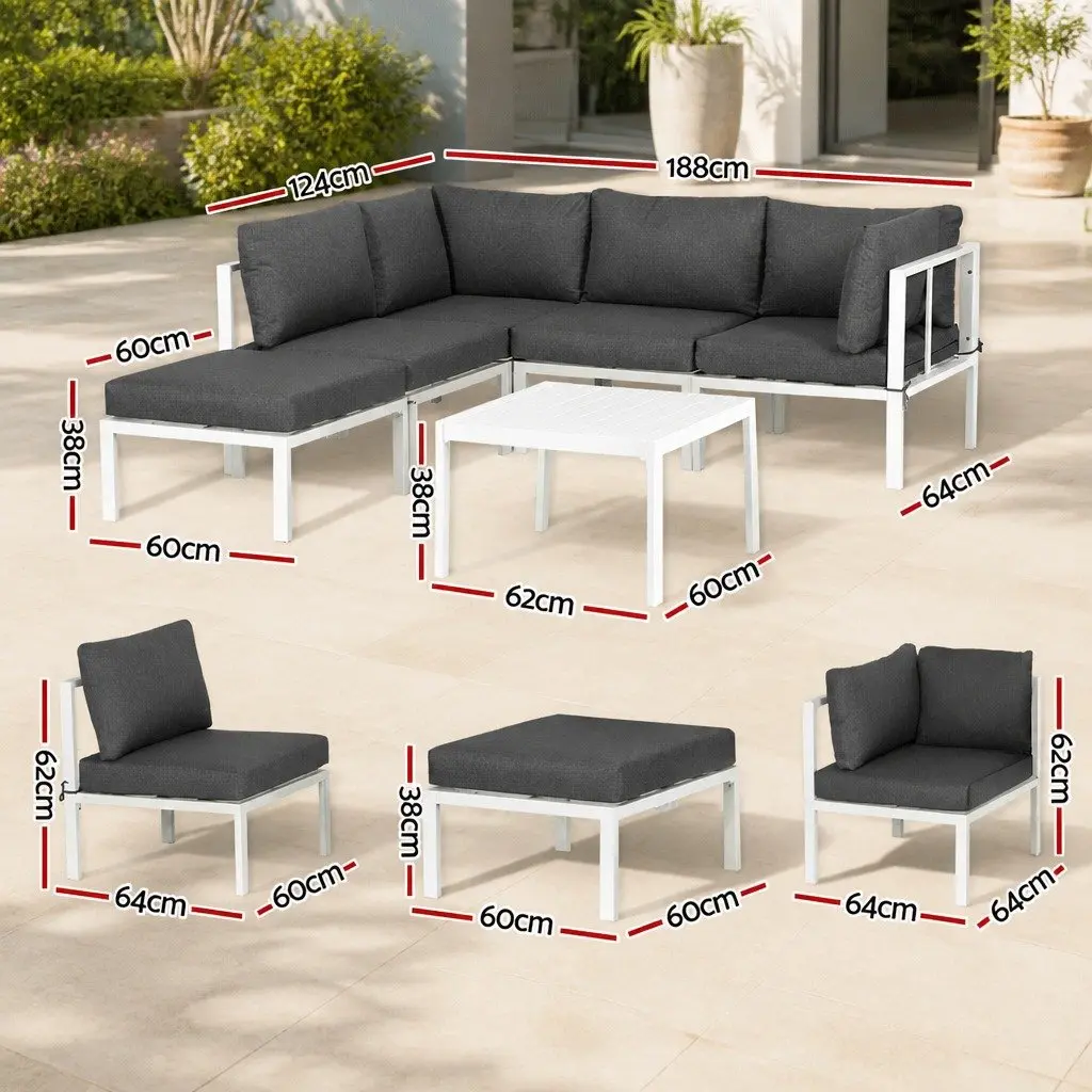 Outdoor Lounge Sofa Set for Patio 6 Piece Aluminium Frame with White Cushions