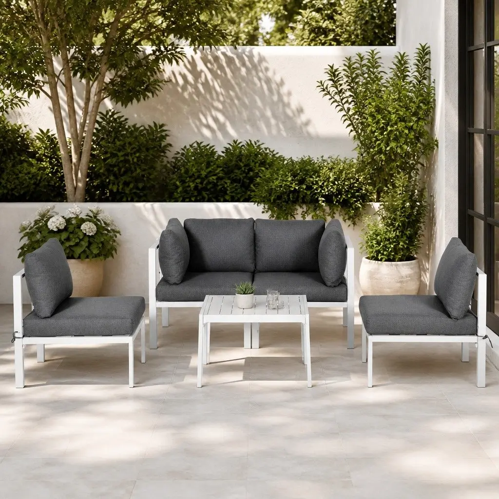 Outdoor Lounge Sofa Set for Patio 6 Piece Aluminium Frame with White Cushions