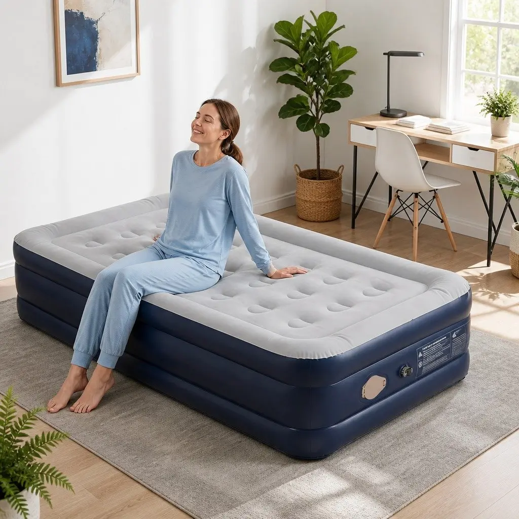 Single Air Mattress Inflatable Bed 46cm High Camping Guest Portable Sleep