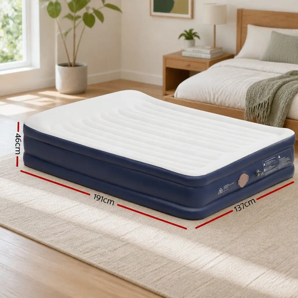 Double Air Mattress Inflatable Bed 46cm Built-in Pump Flocked Sleeping Surface