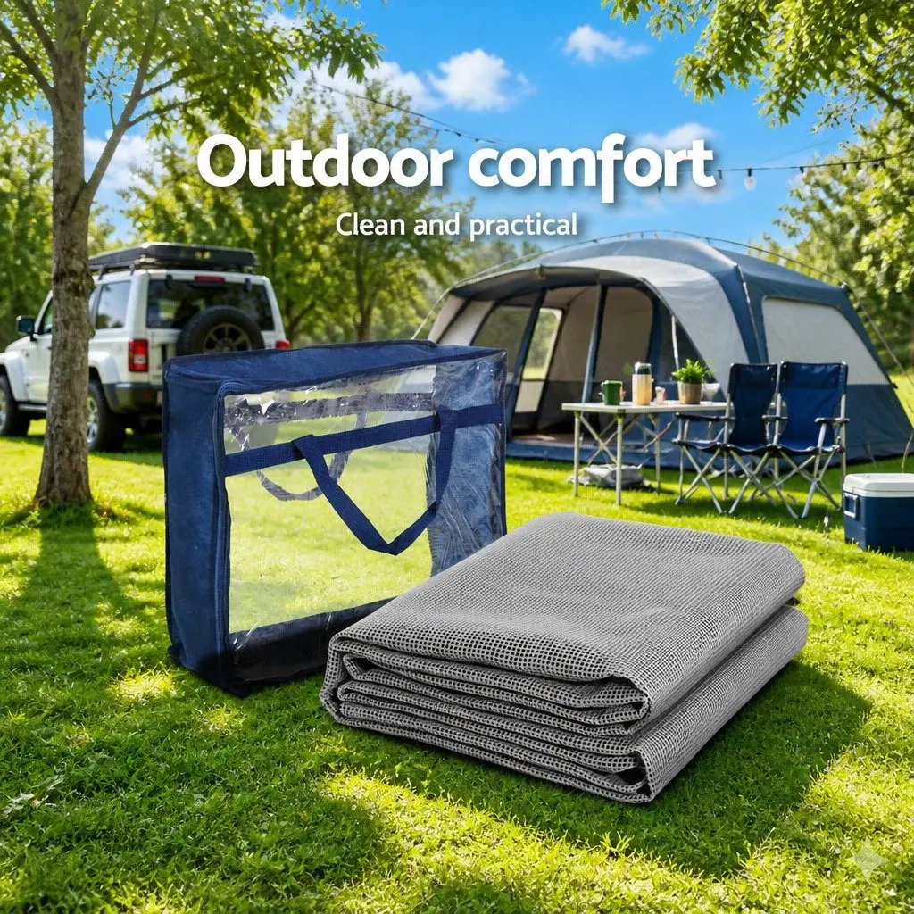 Annex Matting Floor Mats 3M x 2.5M Mesh Caravan Camping Ground Cover Grey 2pcs