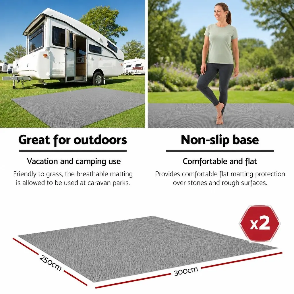 Annex Matting Floor Mats 3M x 2.5M Mesh Caravan Camping Ground Cover Grey 2pcs