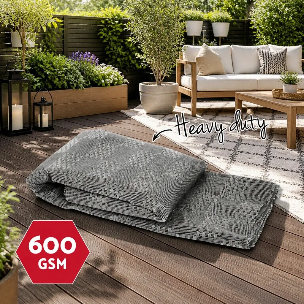 Annex Matting 4x2.5M Caravan Floor Mat Grey 600GSM Hollow Mesh Design Non-Slip
