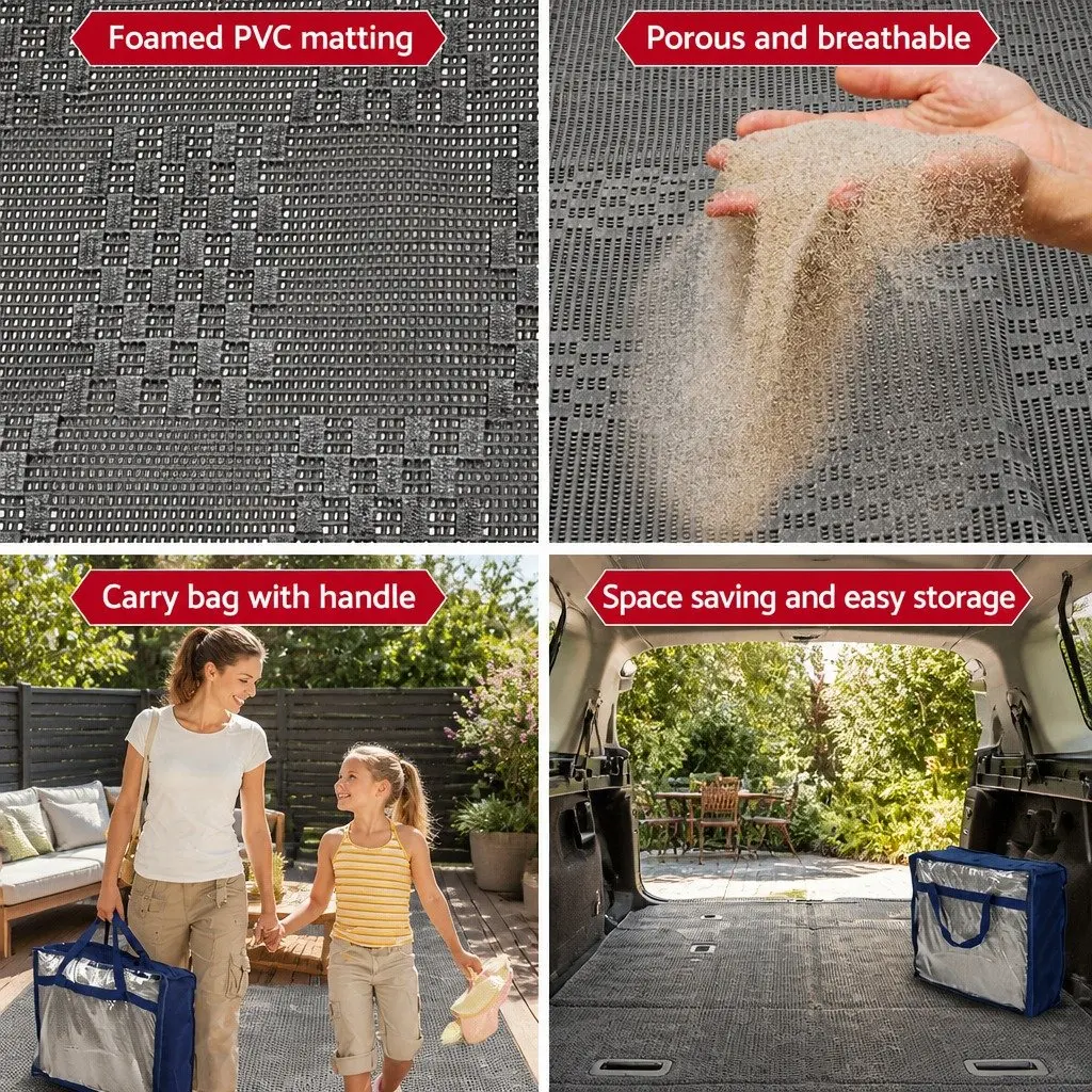 Annex Matting 4x2.5M Caravan Floor Mat Grey 600GSM Hollow Mesh Design Non-Slip