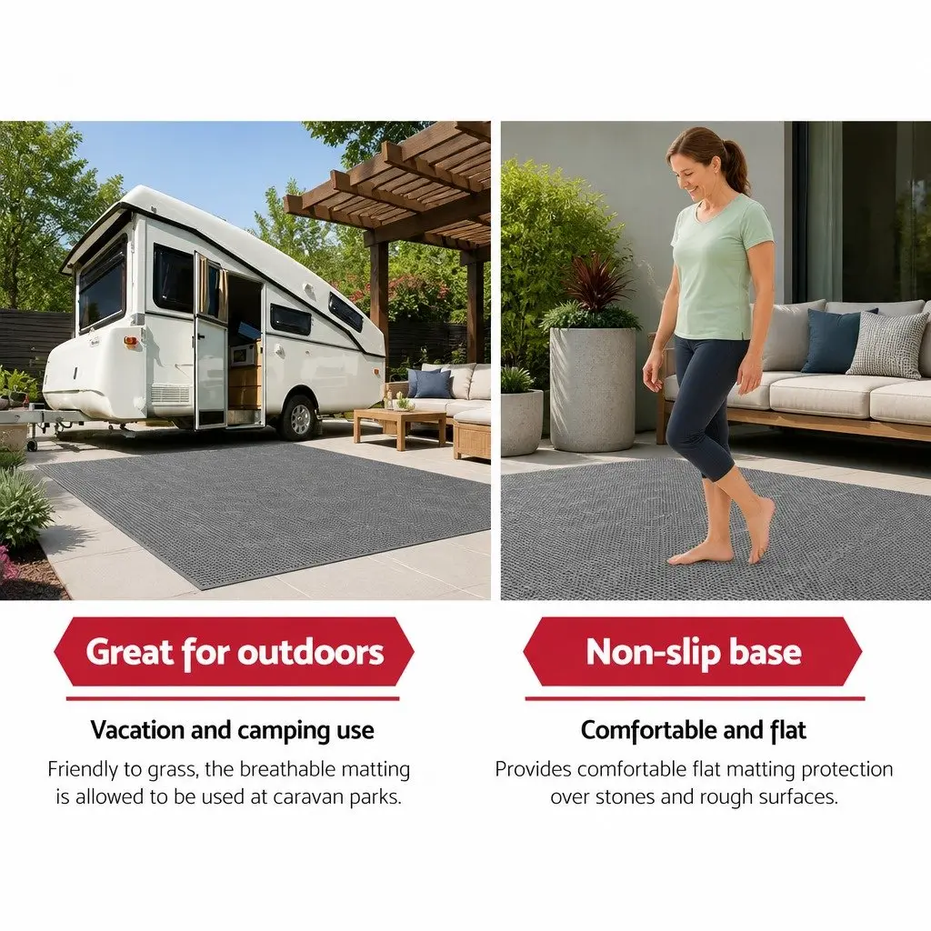 Caravan Floor Mat 6x2.5M Grey Heavy-duty Outdoor Use